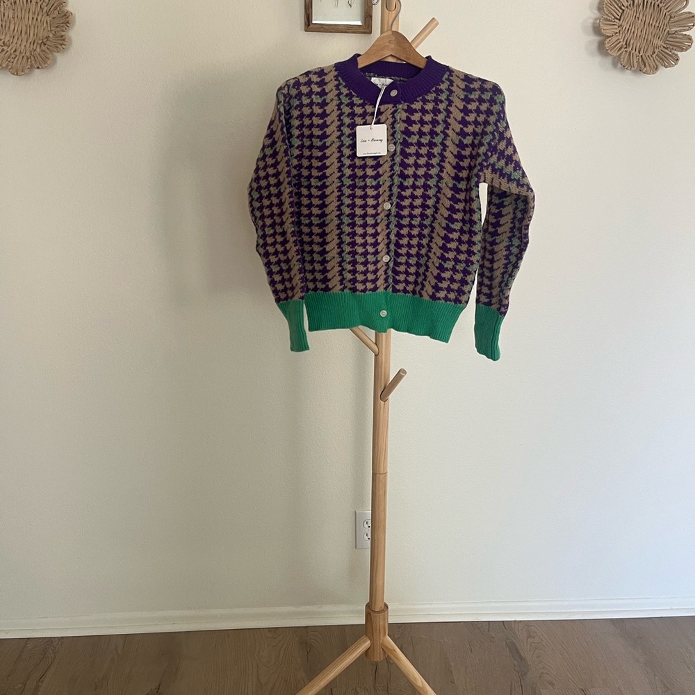 Vibrant Purple and Green Knit Cardigan